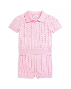 Комплект из хлопковой рубашки-поло и шорт для девочек Mini Cable - Baby Ralph Lauren, розовый