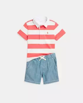 Комплект из хлопковой рубашки-поло и шорт для мальчика Polo Ralph Lauren, мультиколор