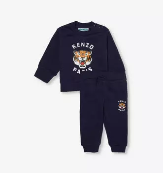 Комплект из хлопковой толстовки и брюк с логотипом тигра на возраст 12-36 месяцев Kenzo, синий