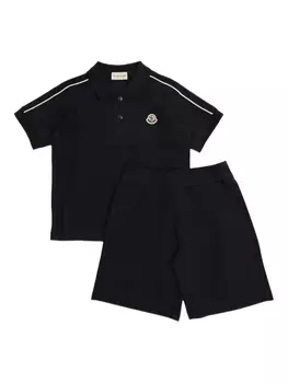 Комплект из хлопковых шорт с трехцветной отделкой Moncler Enfant, черный