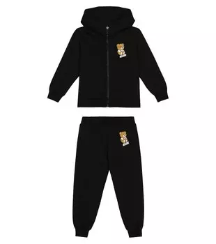 Комплект из худи и спортивных штанов из хлопка с принтом Moschino, черный