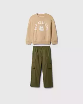 Комплект из худи с круглым вырезом и брюк карго для мальчика Gap, цвет Kaki