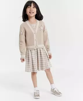 Комплект из кардигана и платья в мелкую клетку для маленьких девочек Rare Editions, бежевый