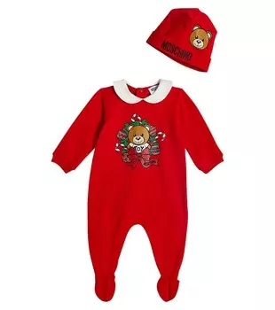Комплект из комбинезона и шапочки baby teddy bear Moschino, красный