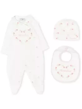 Комплект из комбинезона, шапки и нагрудника Monnalisa, белый
