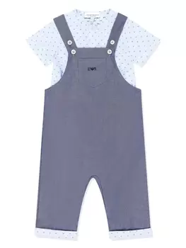 Комплект из комбинезона, шапки и нагрудника с логотипом Emporio Armani Kids, синий