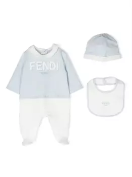 "комплект из комбинезона, шапки и нагрудника с логотипом " Fendi Kids, синий