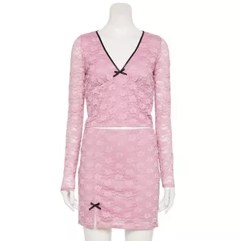 Комплект из комплекта из 2 предметов: топ с длинными рукавами и мини-юбкой с разрезом для подростков Madden Girl из топа с контрастной отделкой и разрезом, цвет Light Pink