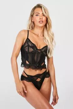 Комплект из корсета и стрингов с кружевной отделкой ко Дню святого Валентина boohoo, черный