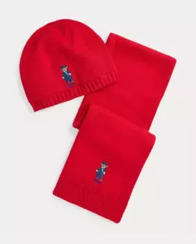 Комплект из красного хлопкового шарфа и шапки для девочки Polo Ralph Lauren, цвет Granate