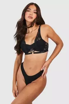 Комплект из кружевного бюстгальтера и трусиков Valentine's boohoo, черный