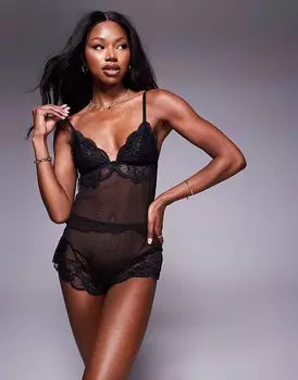 Комплект из кружевного топа и шорт ASOS DESIGN Lola черного цвета