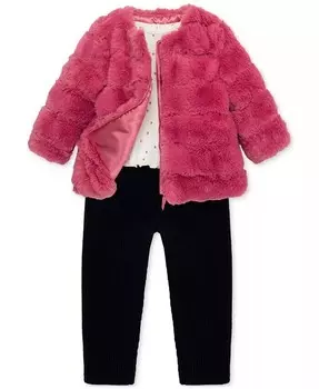 Комплект из куртки из искусственного меха, футболки со звездами и леггинсов для маленьких девочек Little Me, красный