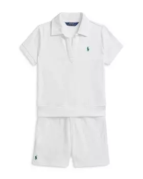 Комплект из махровой рубашки поло и шорт для девочек - Big Kid Ralph Lauren, белый