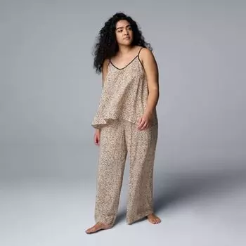 Комплект из майки и пижамных штанов из простой ткани больших размеров Simply Vera Vera Wang, цвет natural animal