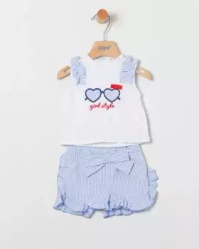 Комплект из майки и полосатых шорт для девочки Coco Acqua, голубой