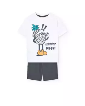 Комплект из мальчишеской футболки с рисунком спереди и однотонных шорт Boboli, темно-серый