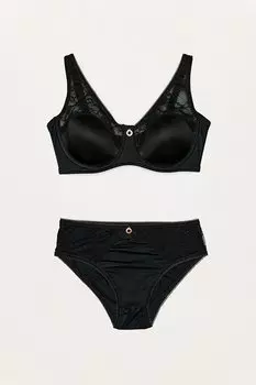 Комплект из мягкого кружевного бюстгальтера с подробными деталями Fullamoda, черный