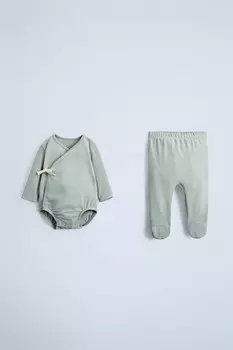 Комплект из однотонного боди и леггинсов ZARA, светло-зеленый
