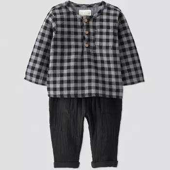 Комплект из органического хлопка Carter's Little Planet для мальчика, комплект из 2 рубашек на пуговицах в клетку и марлевых брюк Little Planet by Carter's, цвет Black Gray Plaid