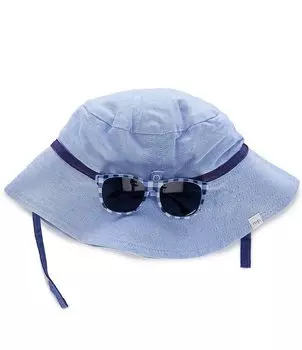 Комплект из оксфордской шляпы-ведра и солнцезащитных очков для малышей/маленьких мальчиков Mud Pie, синий