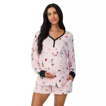 Комплект из пижамного топа с длинными рукавами и пижамных шорт для беременных Beauty Sleep Social, цвет lets do brunch