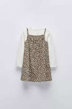 Комплект из платья и футболки с принтом ZARA, экрю