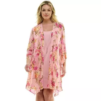 Комплект из платья и кардигана больших размеров Luxology из 2 предметов, цвет Coral Pink Fuschia