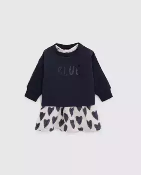 Комплект из платья и толстовки для девочки с принтом в виде сердечек IKKS, темно-синий