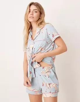 Комплект из полиэстера с короткими рукавами и шорт Chelsea Peers с принтом зебры