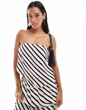 Комплект из полосатого атласного шарфа Abercrombie & Fitch, черный и кремовый