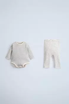 Комплект из полосатого рубчатого боди и леггинсов ZARA, светло-голубой
