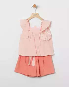 Комплект из полосатой блузки для малышки с простыми шортами Coco Acqua, цвет Salmn