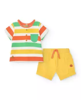 Комплект из полосатой футболки и однотонных шорт с карманами Tuc tuc, жёлтый