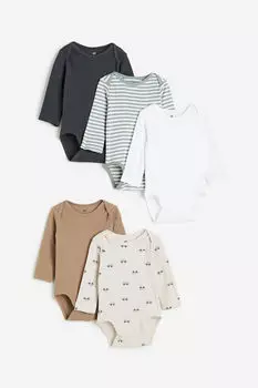 Комплект из пяти боди с длинными рукавами H&M, бежевый