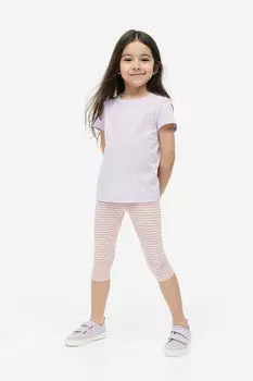 Комплект из пяти хлопковых леггинсов-капри H&M, розовый