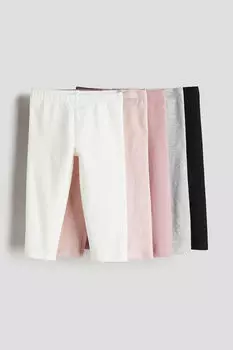 Комплект из пяти хлопковых леггинсов-капри H&M, розовый