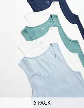 Комплект из пяти топов в рубчик с мускулистым кроем ASOS DESIGN разных цветов