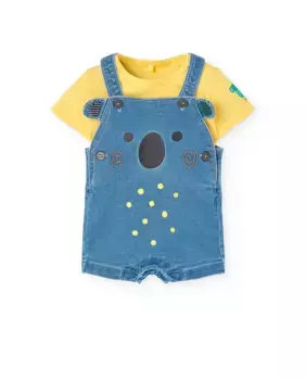 Комплект из простой футболки и короткого комбинезона для мальчика Boboli, жёлтый