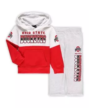 Комплект из пуловера и брюк с капюшоном и брюками Heather Grey, Scarlet Ohio State Buckeyes Playmaker для мальчиков и девочек дошкольного возраста Outerstuff, серый