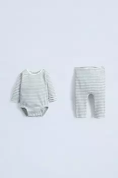Комплект из ребристого боди и леггинсов ZARA, зеленый