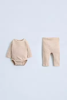 Комплект из ребристого боди и леггинсов ZARA, цвет brick