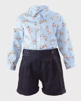 Комплект из рубашки и шорт с принтом «щенок» для мальчика, размер 6–24 мес Rachel Riley, цвет Blue
