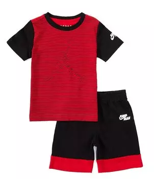 Комплект из рубашки и шорт в полоску с короткими рукавами Jordan Little Boys 2T-4T, красный