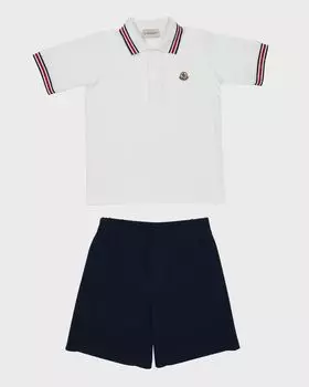 Комплект из рубашки поло и шорт для мальчика, размер 8–14 Moncler, цвет White