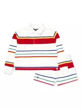 Комплект из рубашки поло и шортов в полоску Ralph Lauren Kids, белый