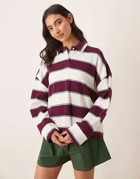 Комплект из рубашки поло с длинными рукавами и короткой пижамы ASOS DESIGN в полоску