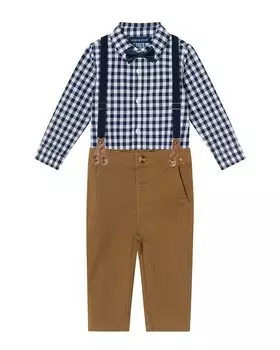 Комплект из рубашки в клеточку Andy & Evan Gingham, подтяжек и брюк, синий