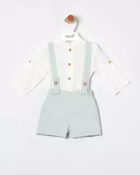 Комплект из шамбре и шорт для мальчика с подтяжками Coco Acqua, цвет Verde Agua