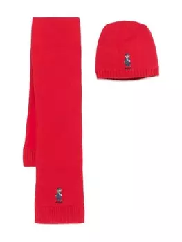 Комплект из шапки бини и шарфа с принтом Polo Bear Polo Ralph Lauren, красный